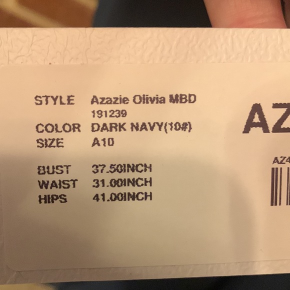 NWT Azazie Sz A10 Navy Dress W Sheer Jacket- Jeweled Pin and Zipper Garment Bag - Picture 5 of 14